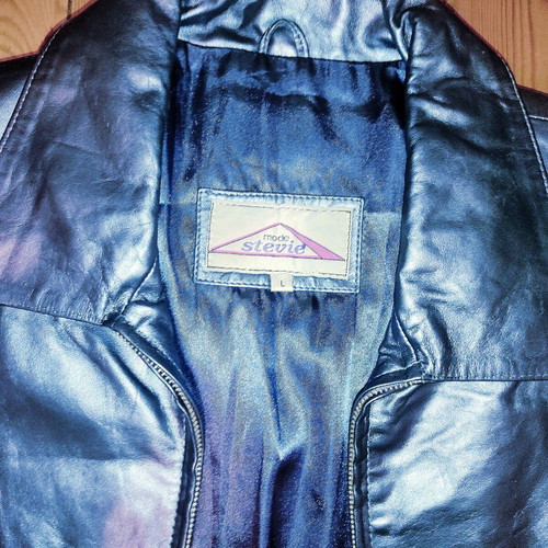 Leather Jacket Blue used, with collar and zippers