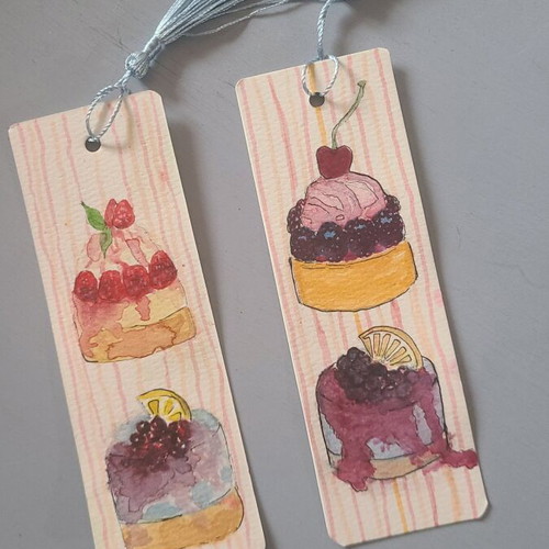 Handmade bookmarks with watercolors set of two, new