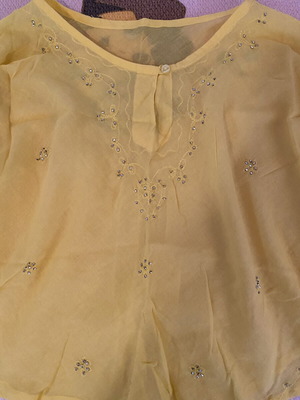 Yellow Embroidered Batwing Top 100% Cotton like new