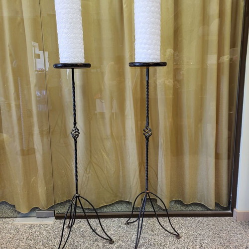 Pair of vintage floor candle holders like new made of wrought iron