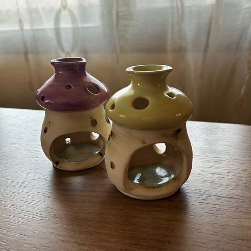 Decorative tealight holders like new, clay with glass