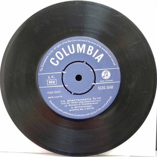 Aliki Vougiouklaki Ta Epangelmata & To Tsirko 7'' vinyl used, laiko