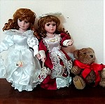  2 πορσελάνινες κούκλες μαζί +(δώρο αρκουδάκι)