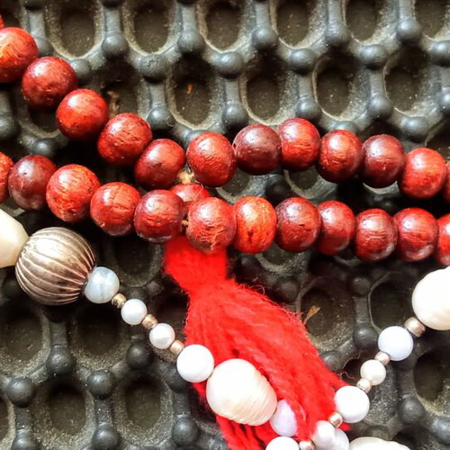 Mala Yungdrung vintage silver 835 Buddhist necklace with wooden beads