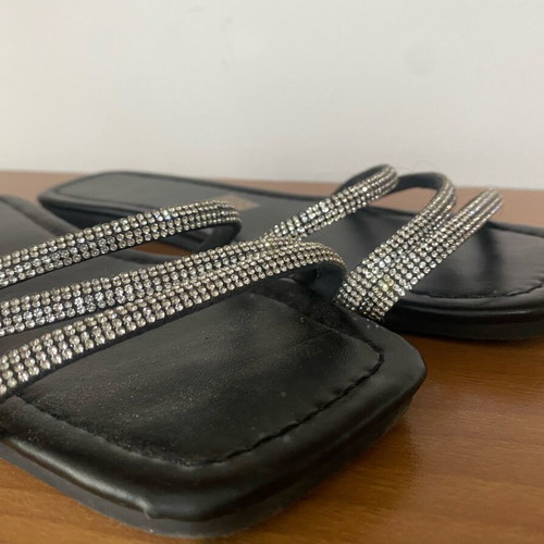 Rhinestone flat sandals like new, Shein black slippers size 38