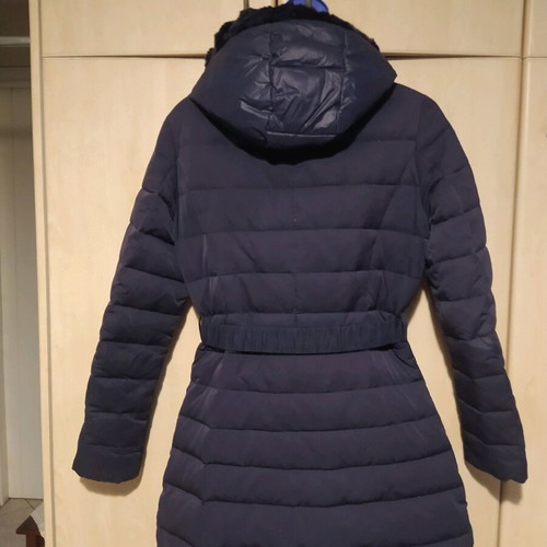 Women's waterproof jacket used blue small with hood and fur trim