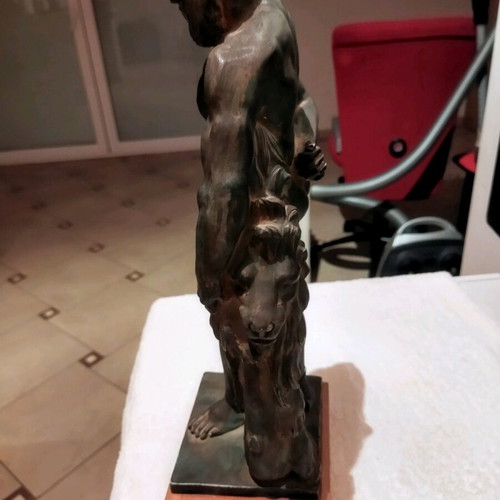 Heracles alabaster statue with green patina oxidation effect