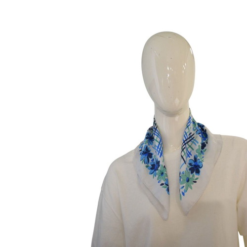 Burberry London Silk Scarf square blue turquoise floral used