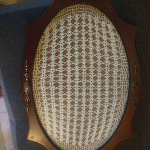 Serving tray used with wooden frame and brass handles