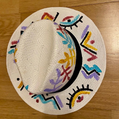 Handmade painted hat size 59 new with adjustable fit