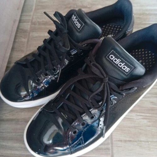 Adidas sneakers, black patent leather, size 38.5