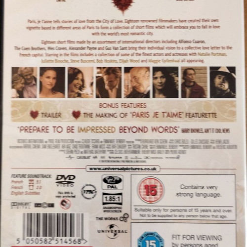 Paris, Je T'aime DVD like new with subtitles