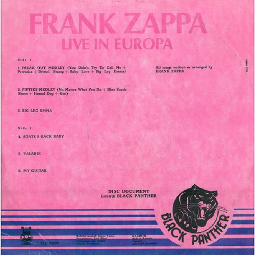 Frank Zappa Live In Europa LP like new, Private Press