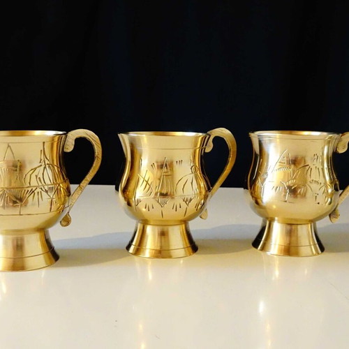 Brass Taj Mahal cups used, set of 6 pieces
