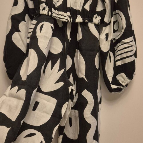 Galeria linen set balloon pants and bustier like new, black-white