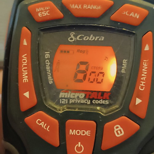 Cobra wireless PMR446 walkie talkie used with VOX and LED flashlight