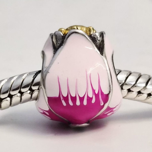 Pandora Pink Tulip Charm new, 925 silver with 14K gold