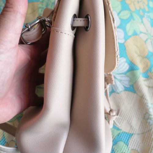 Bag to Bag beige backpack bag, faux leather and woven
