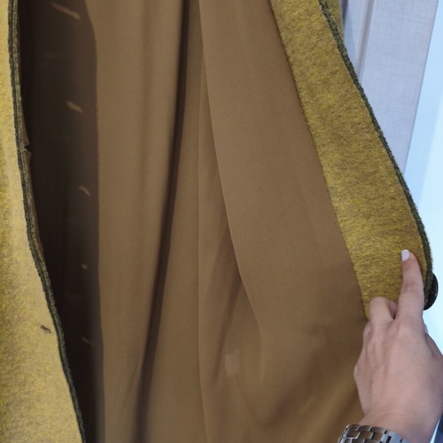 Wool coat size 42 medium mustard yellow with handmade lining like new