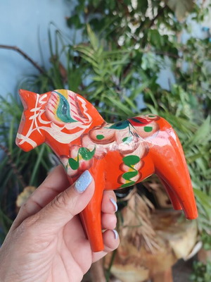 Vintage Dana wooden horse used, traditional red by Olsson 13 cm