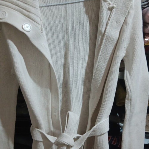 Knit long cardigan used, white and beige, size M