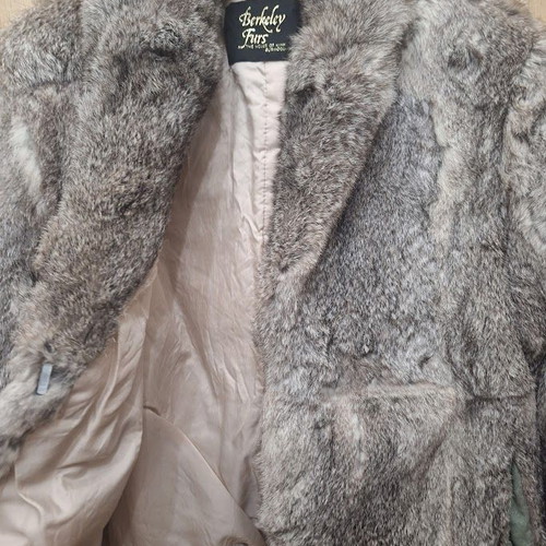 Berkeley Furs Rabbit Fur Jacket used, size Large, white and grey