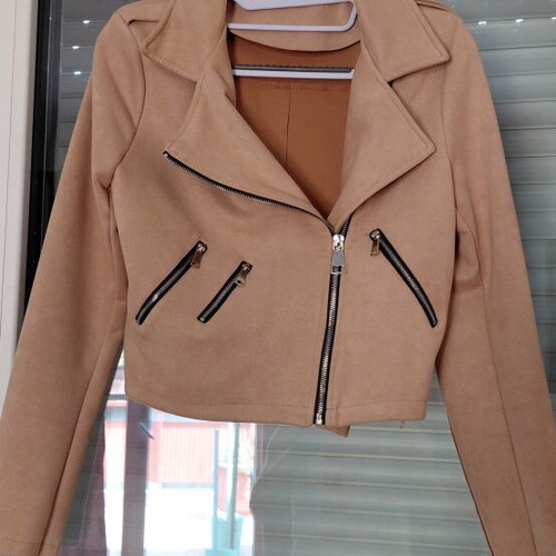Beige castor jacket with side zipper