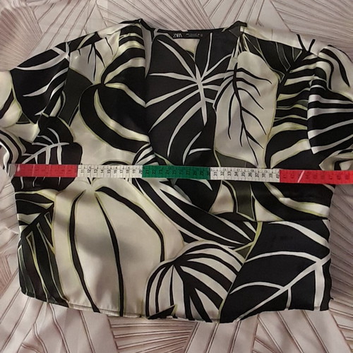 Zara satin wrap shirt with leaf pattern, size L