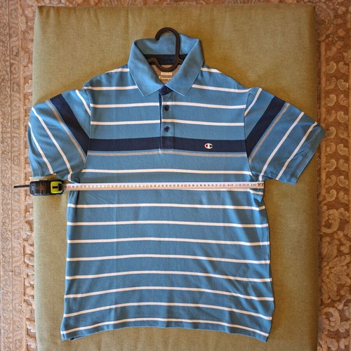 Champion Polo Shirt Easy Fit Size L Light Blue Striped Like New