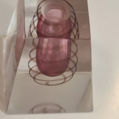 Art Glass Solid Dip Pen and Holder Deep Pink Spiral Used