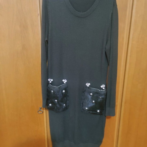 Wool dress new with fur pockets black A-Style