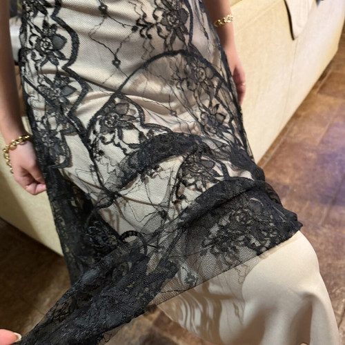 Derhy evening dress new, black and beige lace midi with v neckline