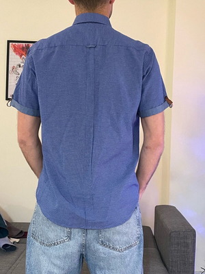Frenzy regular fit κοντομάνικο καρό πουκάμισο σαν καινούργιο, New Look, λευκό-μπλε, μέγεθος L