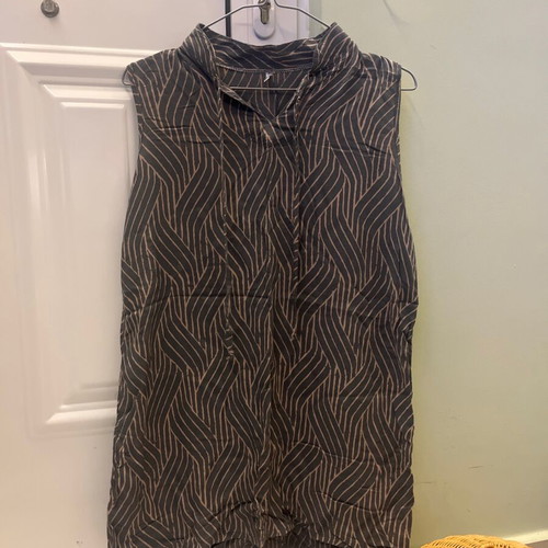 Sleeveless cotton dress small used, boho geometric print, brown