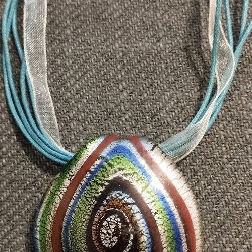 Handmade Murano-style glass necklace multicolor with glitter, like new