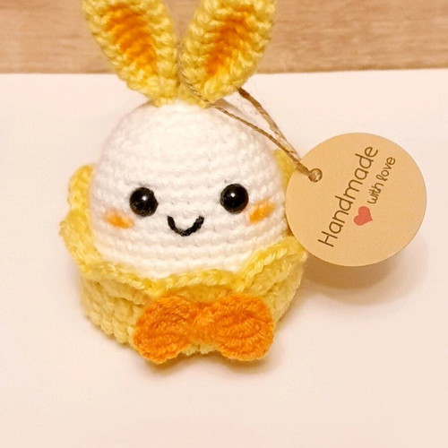 Easter Bunny in Yellow Handmade Knitted Basket made to order