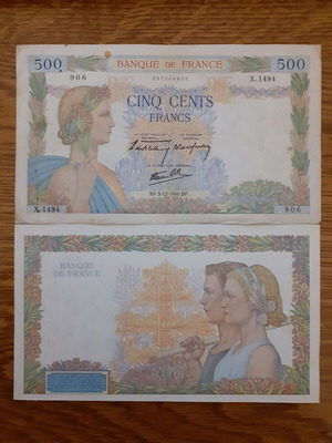 France 500 Francs 1940 banknote used