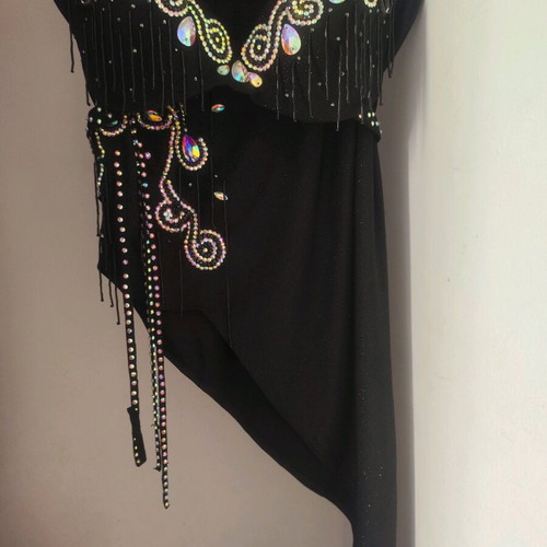 Belly dance oriental costume black with rhinestones and stones new