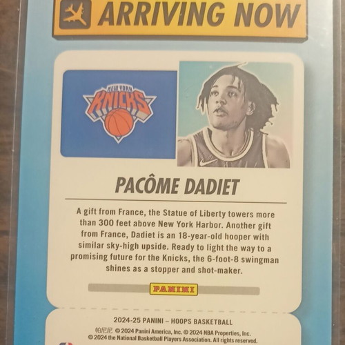 Panini NBA Hoops 24-25 new Pacome Dadiet No 15 New York Knicks