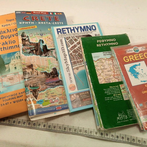 Tourist maps of Crete and Greece used