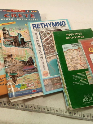Tourist maps of Crete and Greece used
