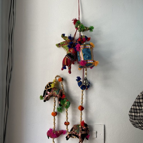 Ethnic Boho Wall Hanging Decorative Elephants and Bells like new
