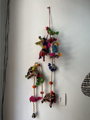 Ethnic Boho Wall Hanging Decorative Elephants and Bells like new
