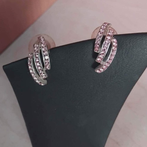 Earrings set of 3 pairs with cubic zirconia, like new, silver color
