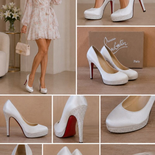 Christian Louboutin women's ivory satin high heels with Swarovski crystals