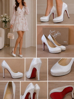 Christian Louboutin women's ivory satin high heels with Swarovski crystals