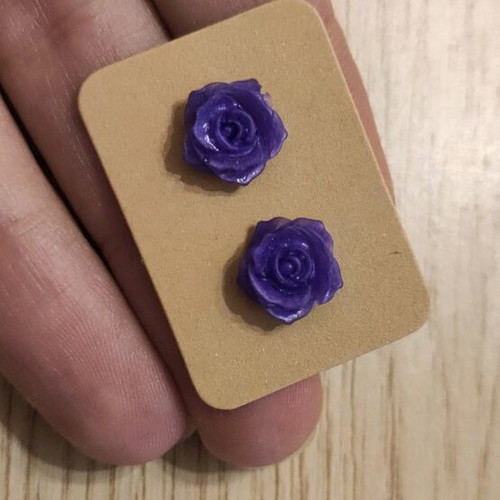Earrings new, purple resin with stainless steel post