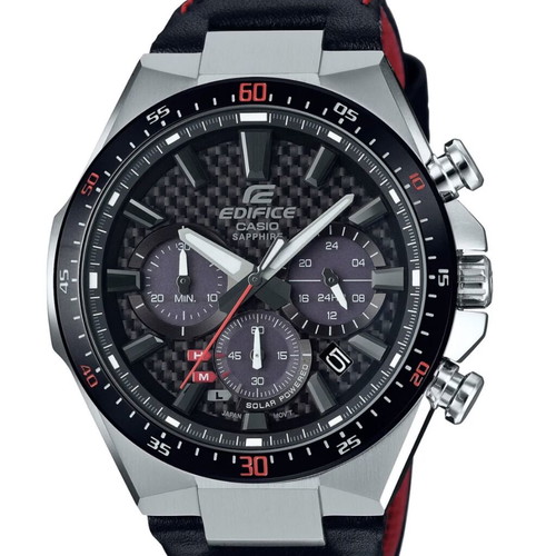 Casio Edifice EFS-S520CBL watch like new, solar powered, black leather strap
