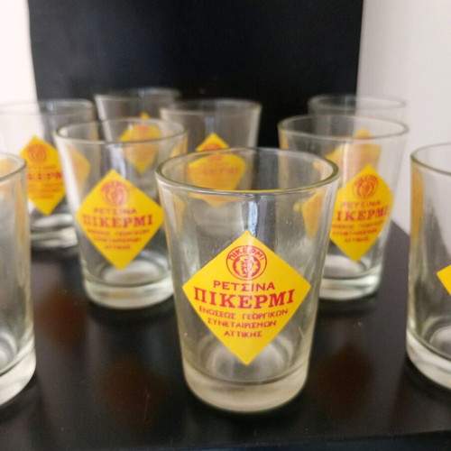 Collectible glass glasses Retsina Pikermi used, set of 8