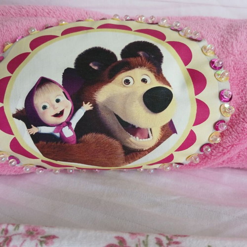 Baby set caramel and sheet with Masha and the Bear theme, handmade